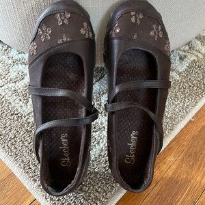 Brown Sketcher Mary Janes Asian Print